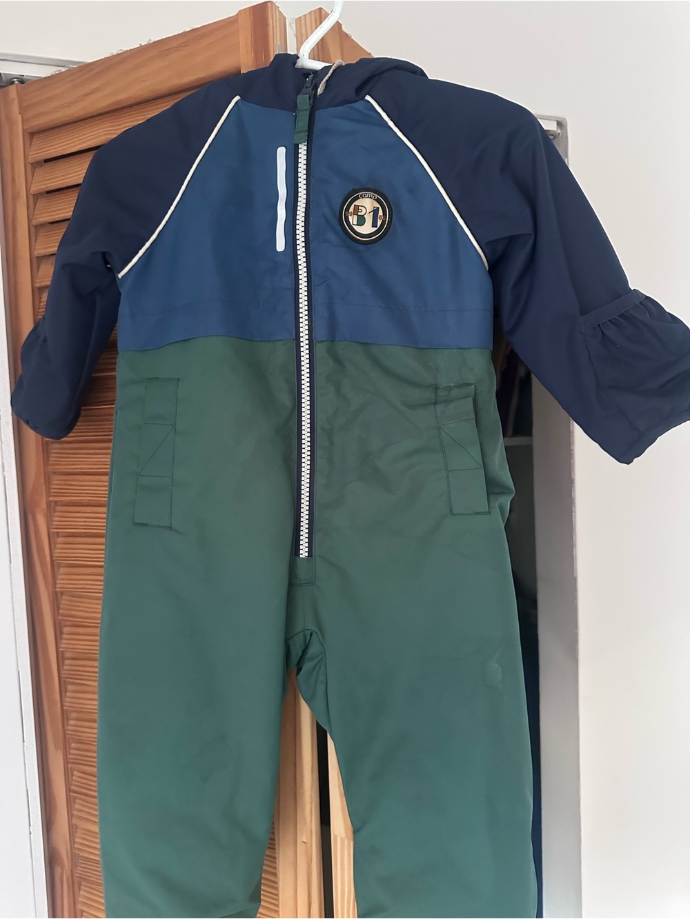 Toddler Colorblock Hooded One-Piece in Blue & Green